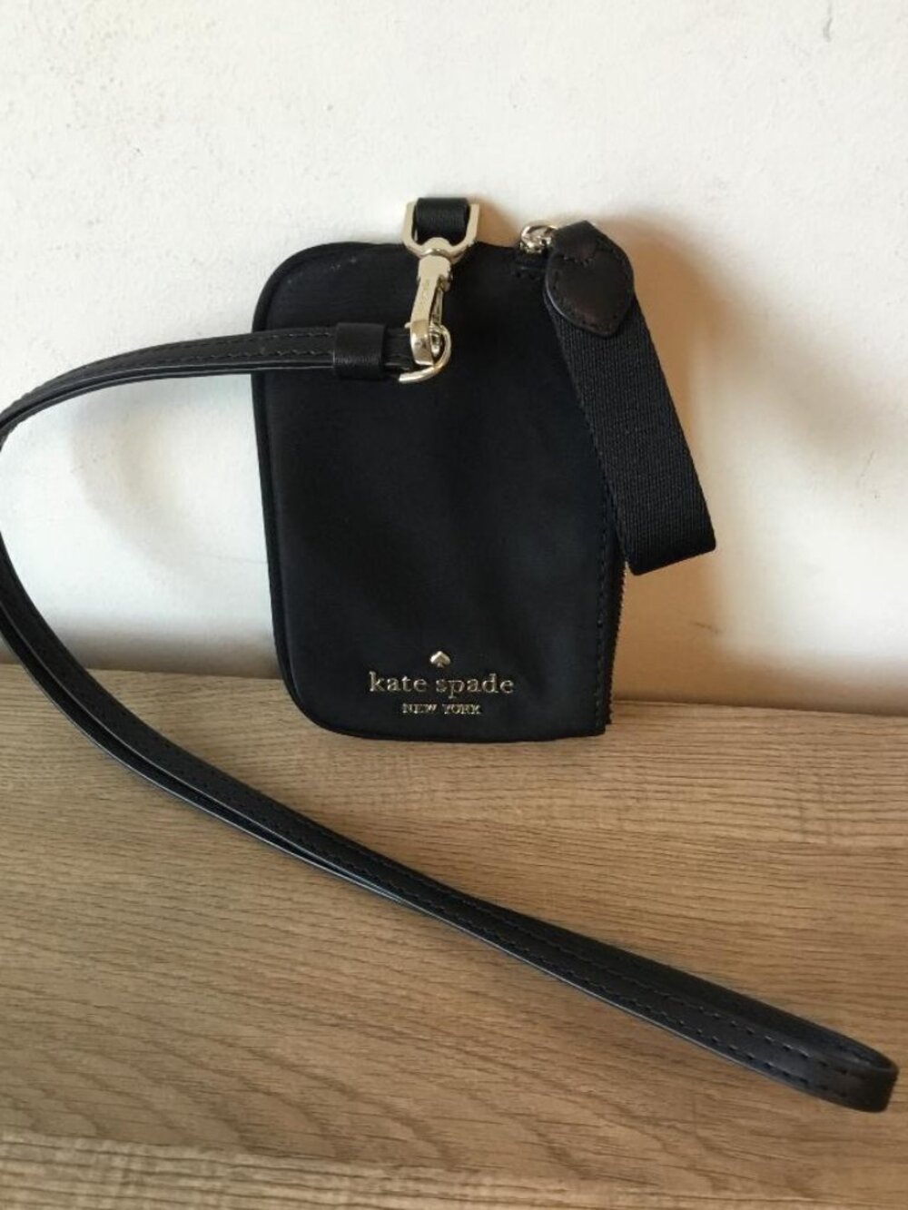 Kate Spade Chelsea Card Case Lanyard, Black Nylon, Gold-tone Hardware Zip Close